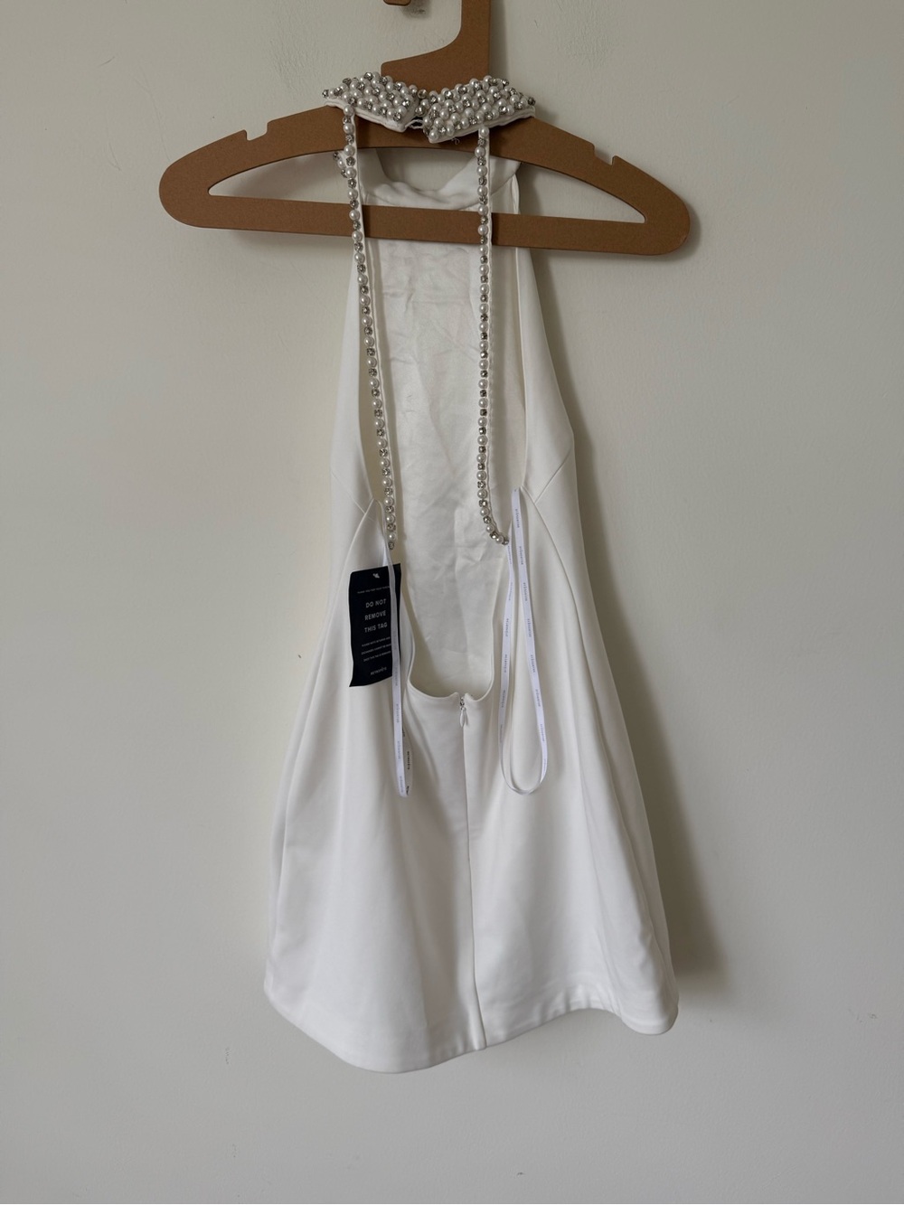 NWT Retrofete Penelope dress White Pearl-Trim Halter Mini Dress Size Small - Picture 4 of 9